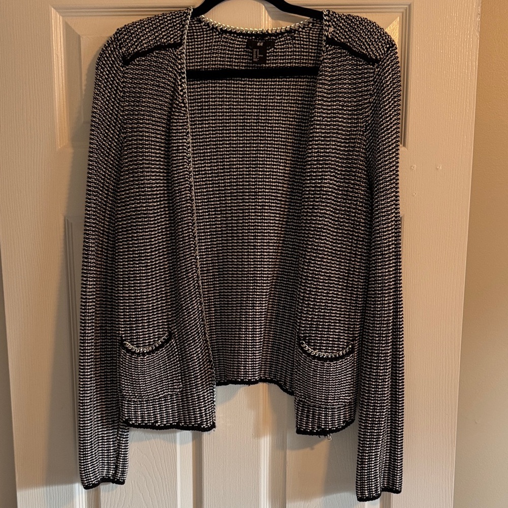 H&M Black and White Open-Front Cardigan